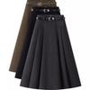 Wool Blend High-Waist Gray A-Line Pleated Skirt for Women - Autumn/Winter 2025