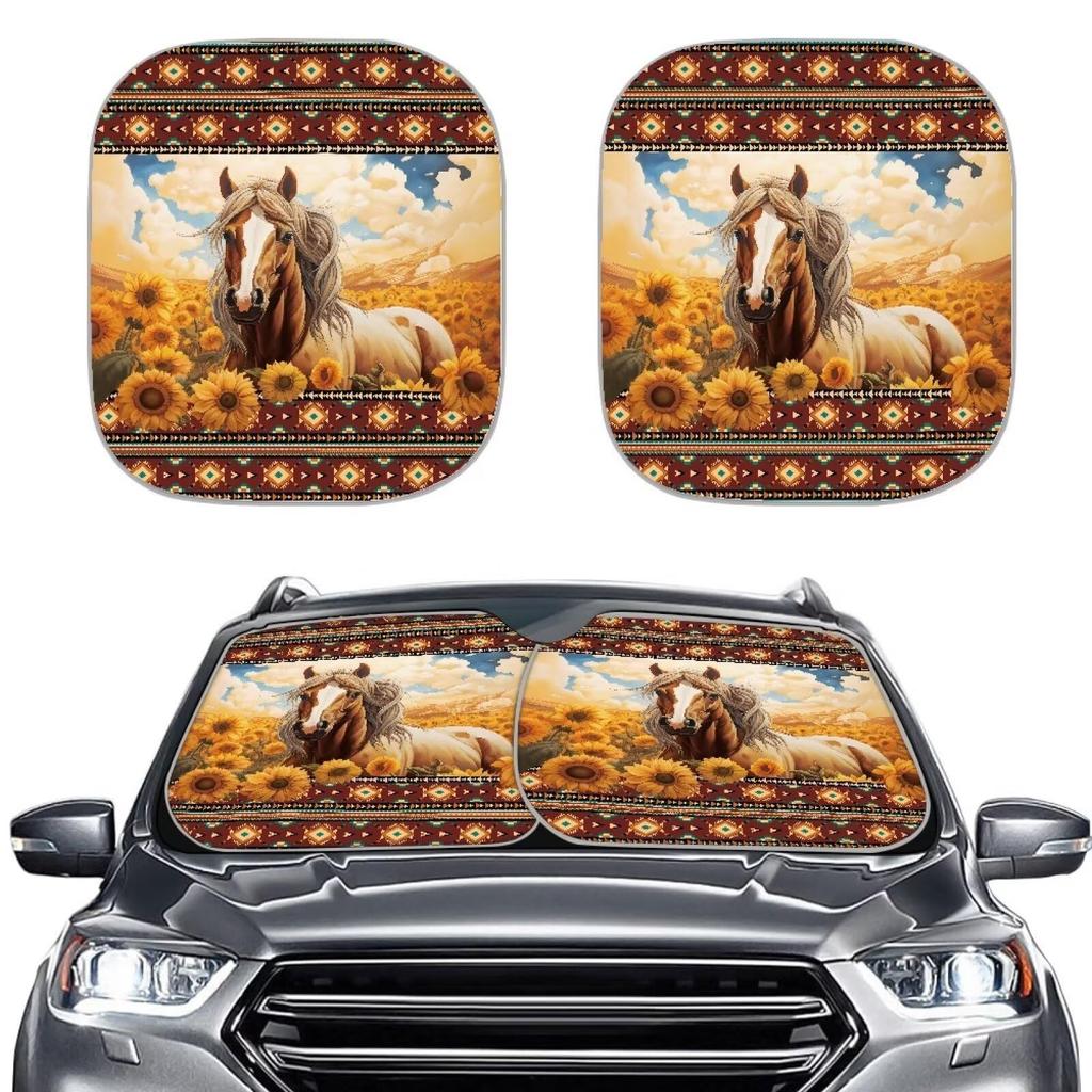 Car Sunshade 2-Piece, American Flag Element Printed Heat Insulation And Sun Protection Front Baffle