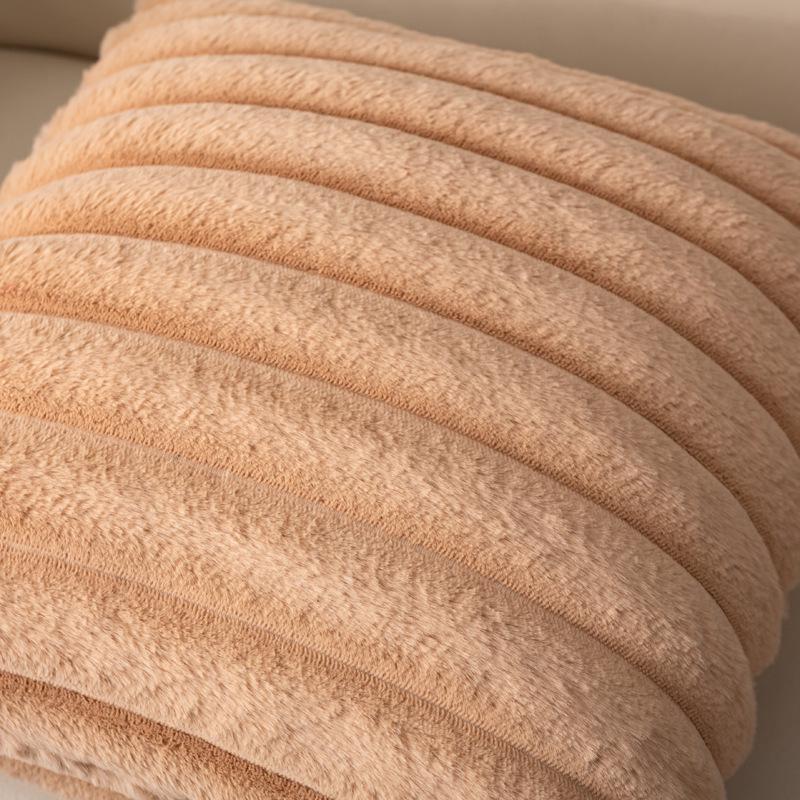 Imitation Rabbit Fur Vertical Stripe Throw Pillow Cover - Solid Color, Home/Bedroom Sofa Cushion Waist Pillow Cover
