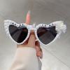 White Peach Heart Bride Tobe Pearl Bow Bridal Styling Sunglasses Wedding Party Decoration Sunglasses Women