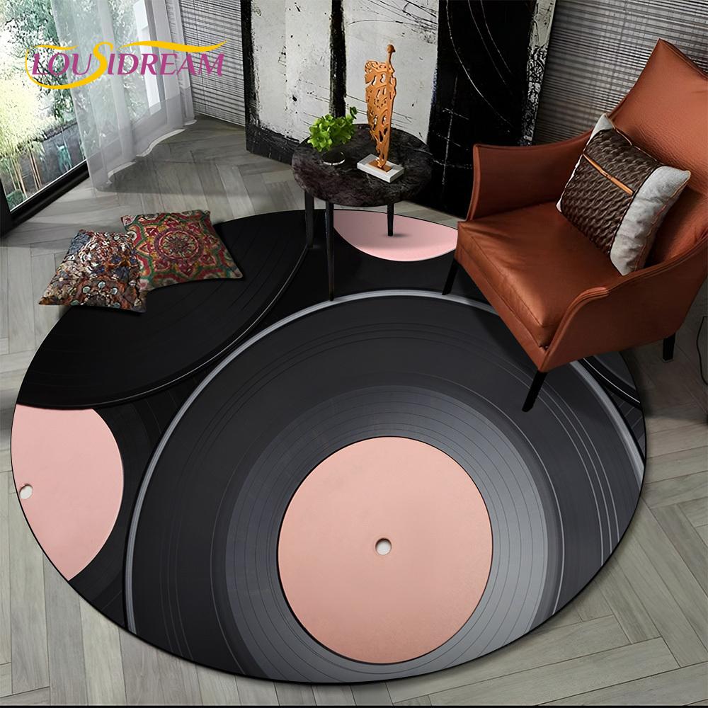 3D Vinyl Record Music DJ Screen Tape HD Round Area Rug,Carpet Rug for Living Room Bedroom Sofa Playroom Decor,Non-slip Floor Mat