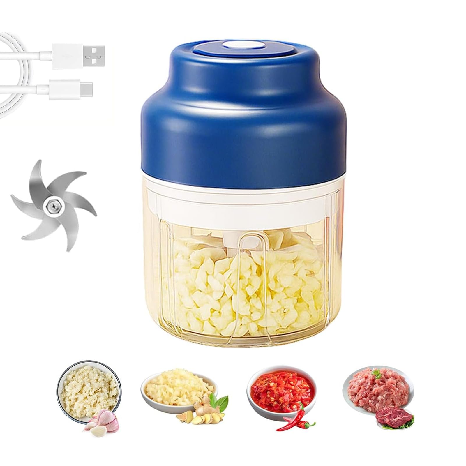 

Household Electric Garlic Crusher, Rechargeable Mini Food Chopper with USB Cable, One-Touch Operation, Compact Kitchen Chopper for Garlic 320ML синий