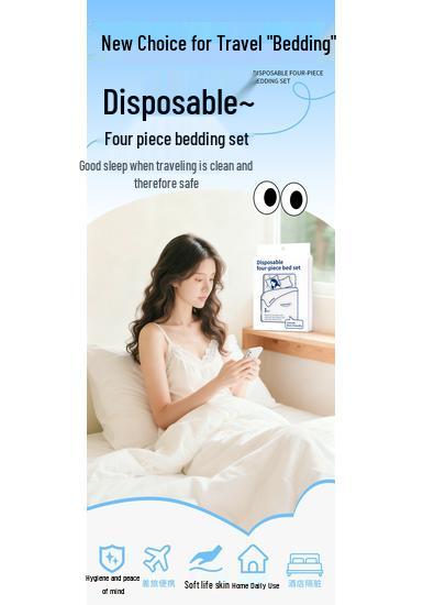 Cross-Border Travel Bedding Set: Thickened 4-Piece Set with Bed Sheet, Duvet Cover, Pillowcase for Hotel Use