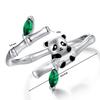 Silver adjustable panda ring on bamboo, silver 925