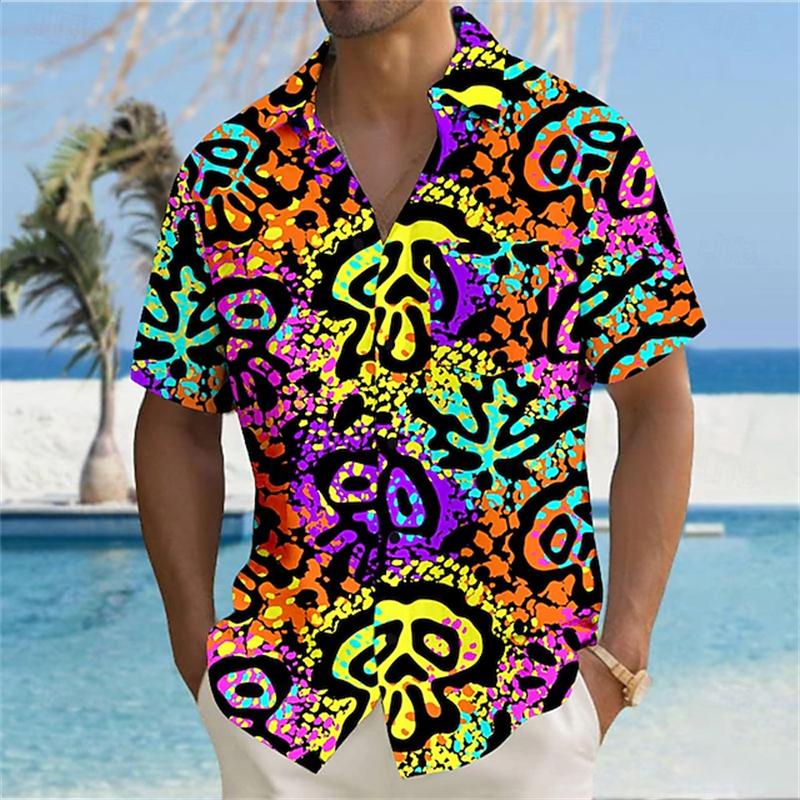 Retro Classic 70s Pattern Print Short Sleeved Shirt For Men Casual Lapel Button Shirt 3D Printed Polyester Fashion Street Shirt