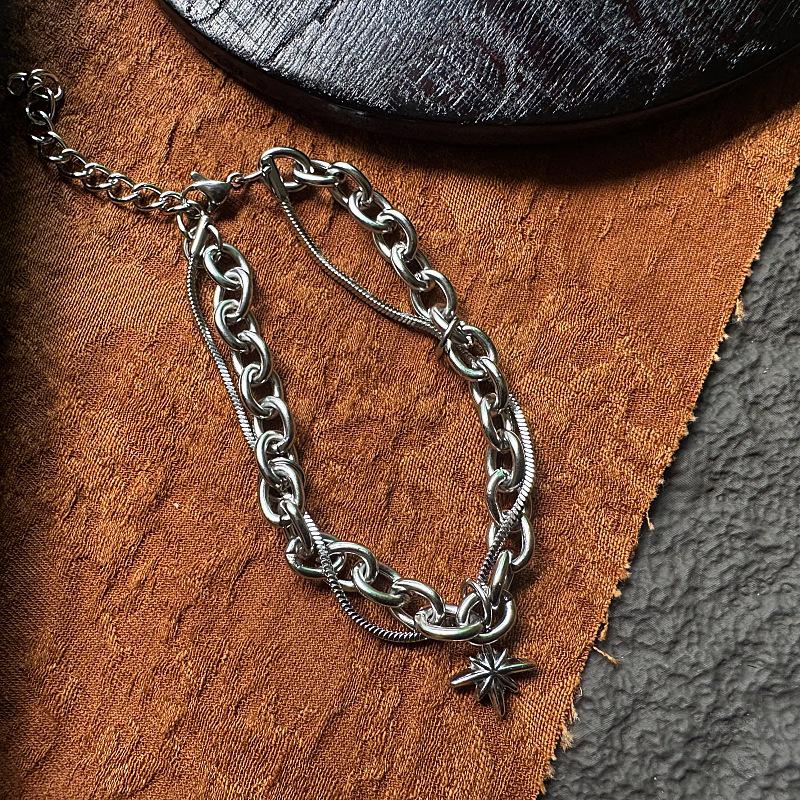 

Браслет Gage из титановой стали с подвеской в виде звезды, двухслойный, мужские хип-хоп украшения