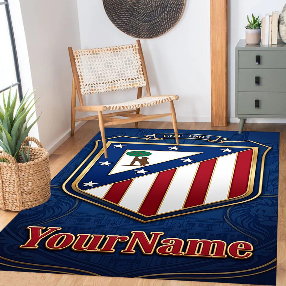 Atletico Madrid Customize Your Name Floor Rug Office Rug Perfect for Kitchen Foyer Living Rooms Study Room Antislip Carpet Anime Office Decor