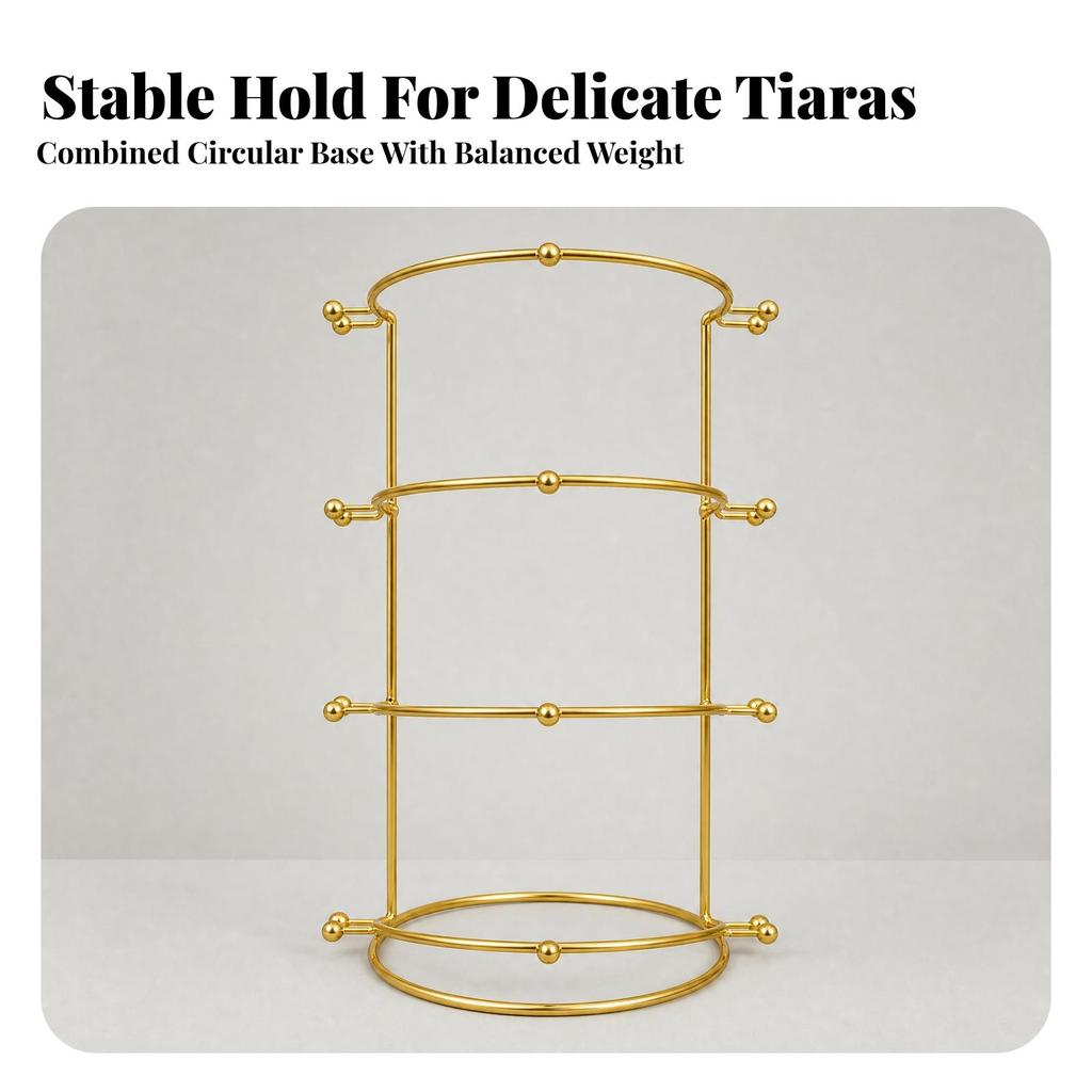 Metal Display Stand with Round Base Golden Crown Holder Compact
