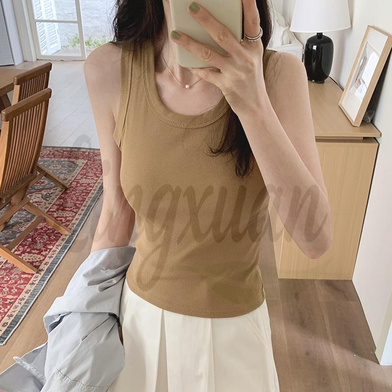 Women's Ribbed Sports Tank Top: Slim-Fit, Versatile, Anti-Exposure Sleeveless Inner Wear for Summer.