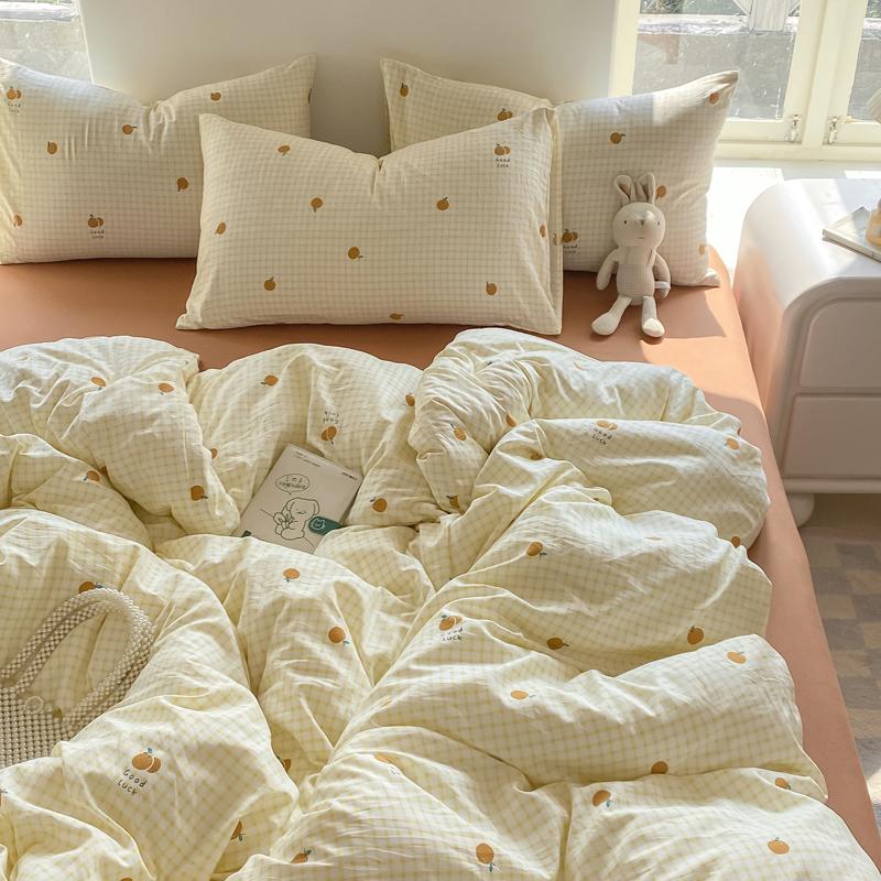 3-piece plant-flower printed bed cover (1* bed cover +2* pillowcase, no filling) Soft, comfortable and breathable bedding