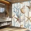 Ocean Bliss Shower Curtain with Beige & Light Brown Seashells, Starfish, and Coral Design – Coastal Beach Theme, Polyester Fab