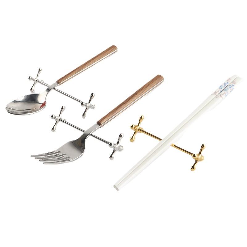 Household Barbell Shape Chopstick Pillow Stainless Steel Electroplate Spoon Holder Japanese-Style Fork Stand Paintbrush