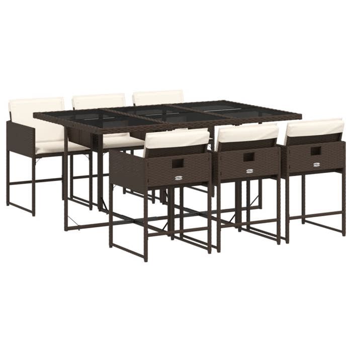 VidaXL Ensemble à manger de jardin et coussins 7 pcs marron rotin 3278036