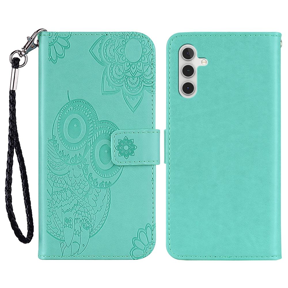 For Samsung Galaxy S24 FE Case Owl Flower Imprinted Leather Cover Wallet with Strap