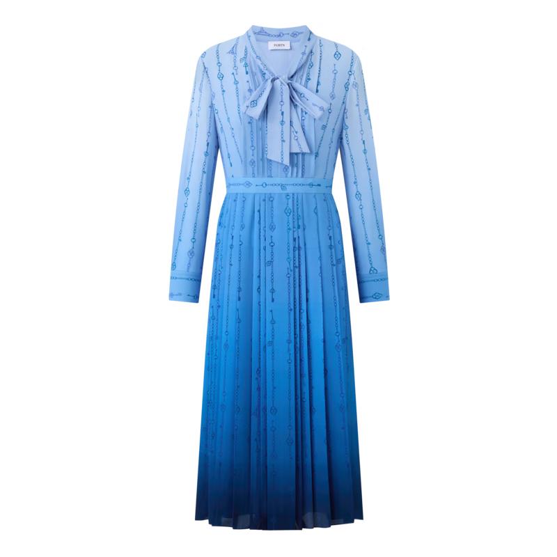 

PORTS Women s Blue Print Long-Sleeve Dress S