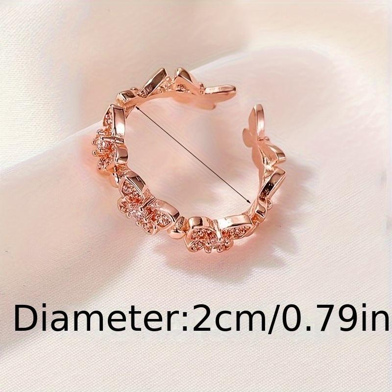 1 Pc, Estilo Elegante e Clássico, Anel Aberto com Design em Forma de Borboleta Prateada e Rosa Dourada, Anel de Zircônia Brilhante Incrustado