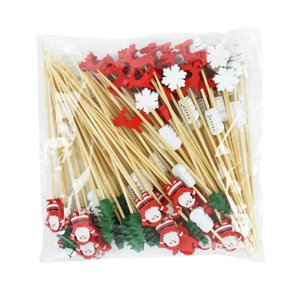 50/100Pcs Disposable Christmas Fruit Picks Santa Claus Fruit Salad Bamboo Sticks  Dessert