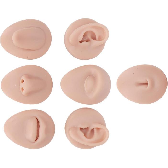 Soft Silicone Flexible Model Body Part Displays Set, Silicone Tongue Mouth Navel Ear Model for Piercing Practice and Jewelry Display Acupuncture