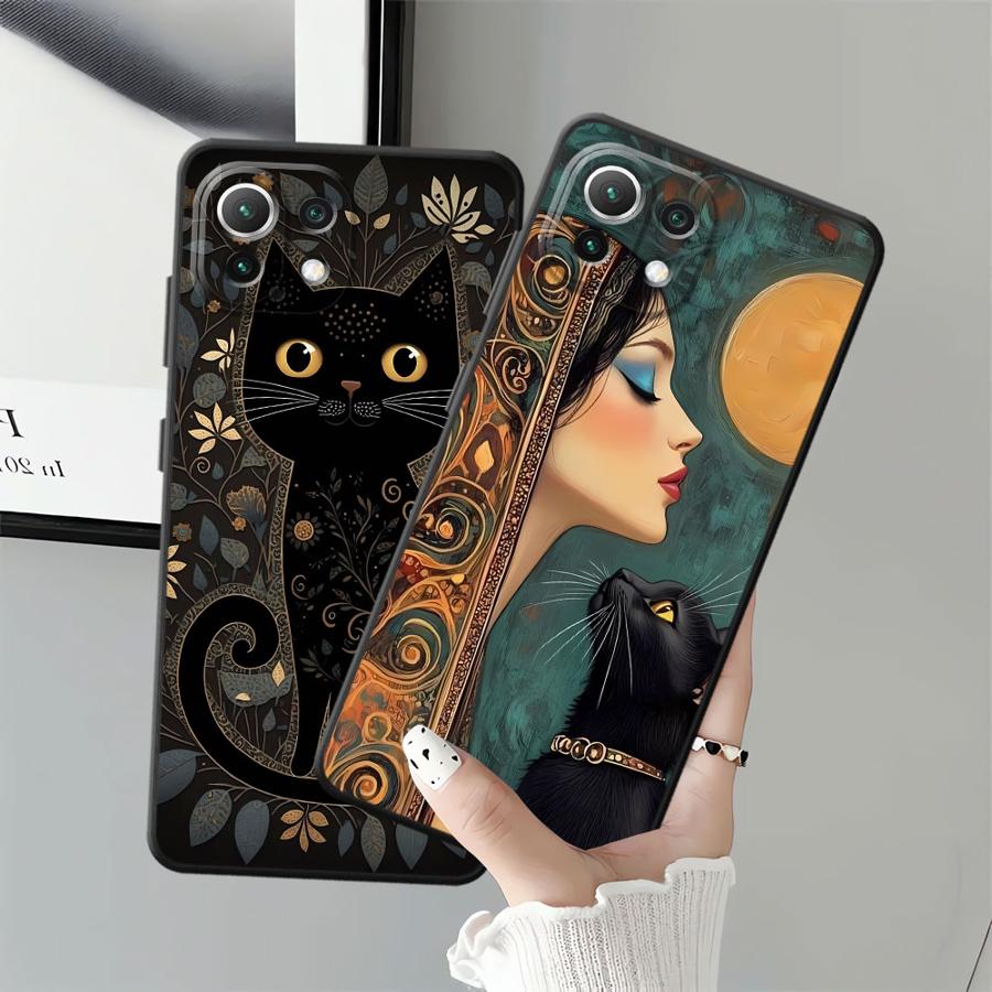Cartoon Cat Case for Xiaomi Mi 12X 11 12 13 Lite 13 14 15 Pro 10T 11T 12T Pro Black Soft Phone Cover