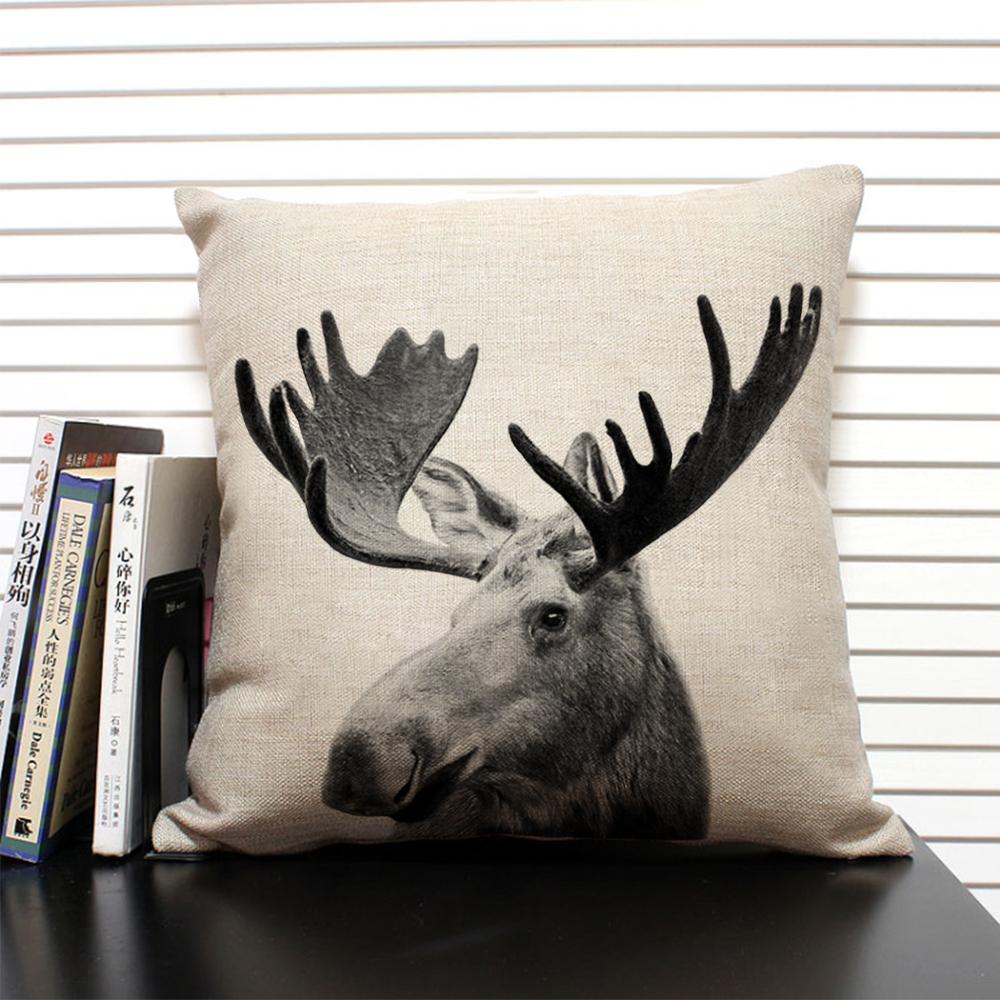 African Animal Lion Elephant Elk Decorative Pillow Cover Sofa Cushion Cover Farm Animal Portrait Linen Pillowcase 45x45cm