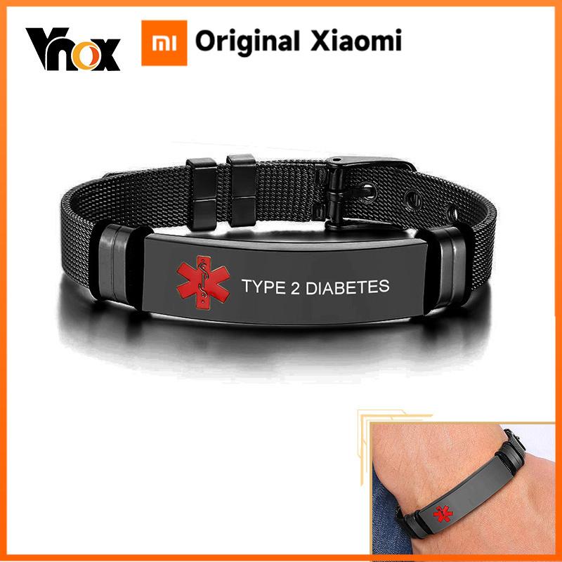 Xiaomi Vnox Personlige Indgraverede Medicinske Alarm ID-armbånd til Mænd, Sort Rustfrit Stål Mandligt Armbåndssmykke, Længde Justerbar