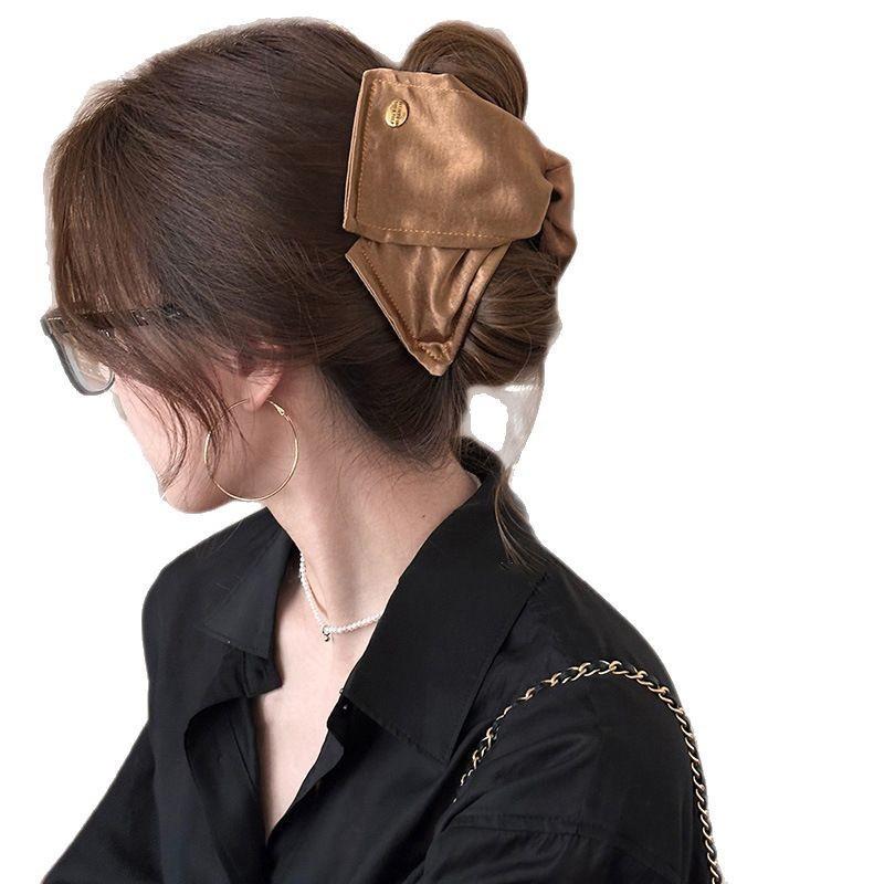 Triangular Clip Satin Shell Bow Hair Clip, Women's New Back Head High-end Shark Clip Hair Accessory