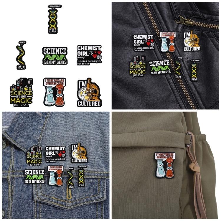 7 Pcs/Set Enamel Pins Chemicals Structure Enamel Lapel Pin Creative Brooch Pins Funny Jewelry Gift for Friend