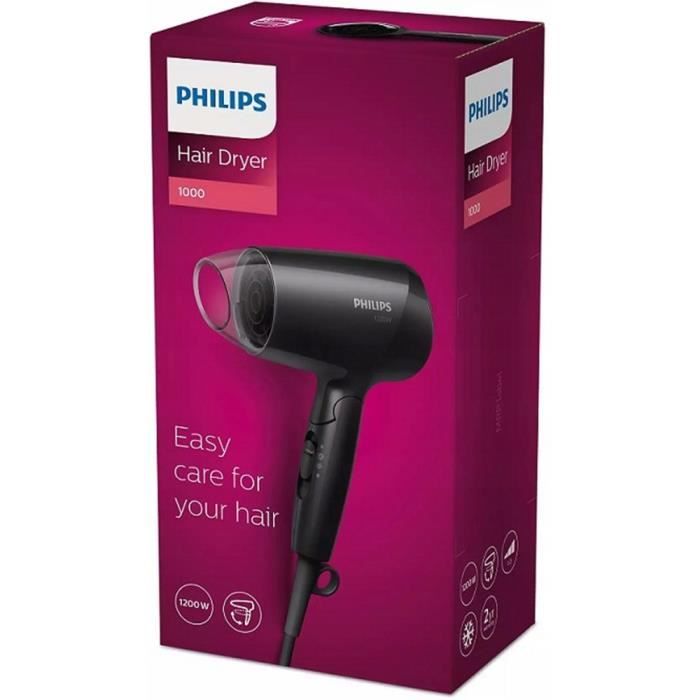 Sèche cheveux - Philips - BHC01010 - Compact pliable 1200W ThermoProtect avec peigne offert