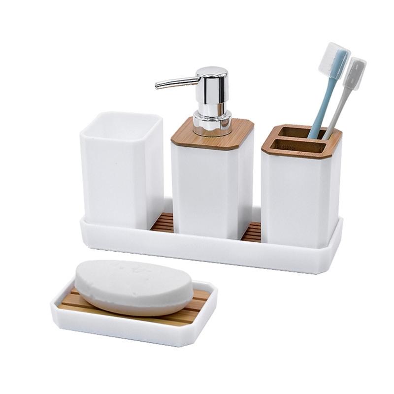 5Piece Bathroom Organizers Set Including Soap Dispenser Toothbrush Holder Tumblers Vanities Tray and Multipurpose Holders