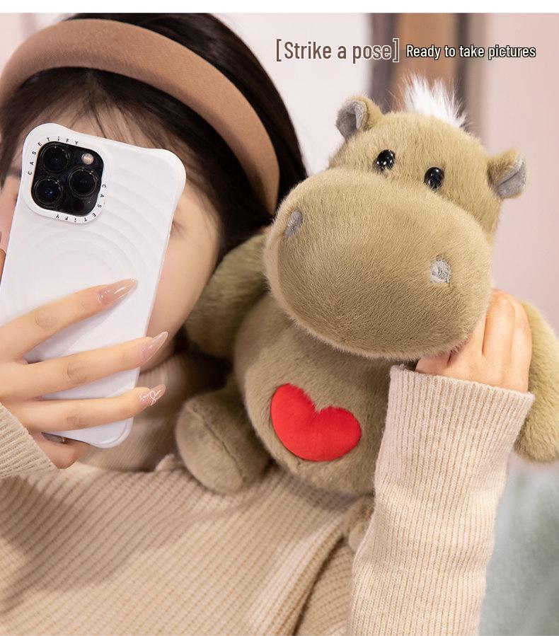 Creative Long Plush Heart Hippo Toy with Big Belly