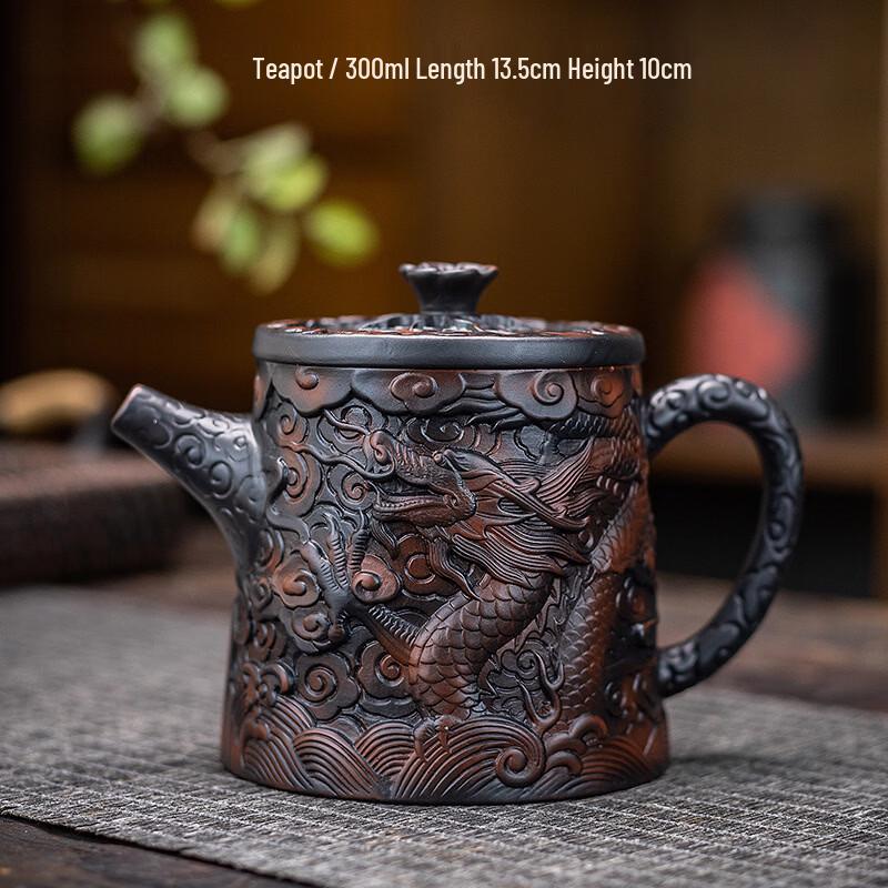 Handmade Zitao Teapot with Dragon Phoenix Relief
