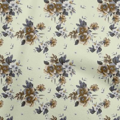 Baumwolle Flex Beige Stoff Blumen Kleidermaterial Stoffdruckstoff Meterware 40 Zoll