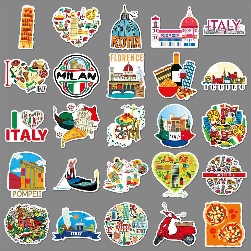 50 Italian Outdoor Travel Scenery Decal Stickers for Water Bottles, Mobile Phone Cases and Luggage