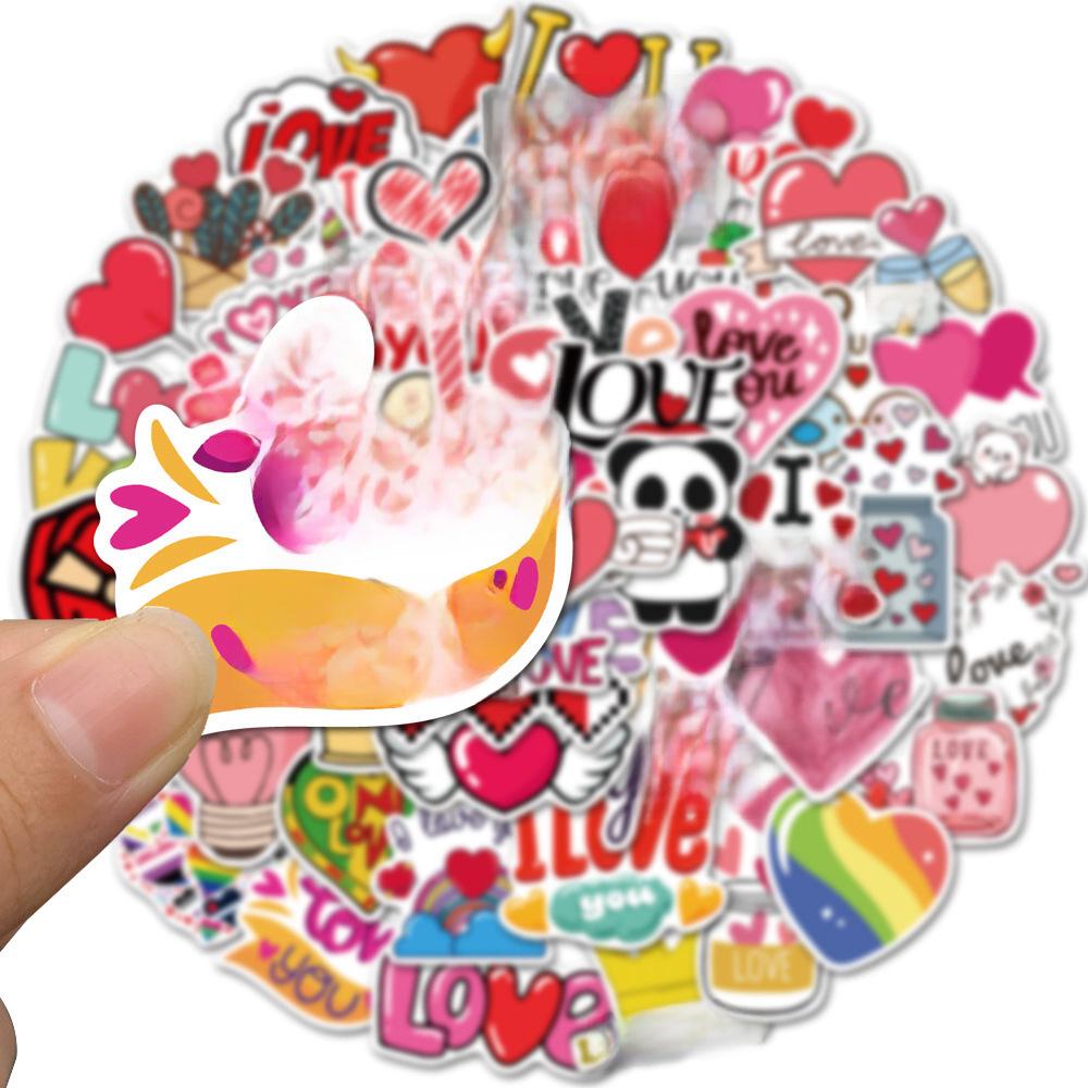 Valentine's Day 50-Piece LOVE Graffiti Stickers - Waterproof Cartoon Decorations for Luggage and Rooms
