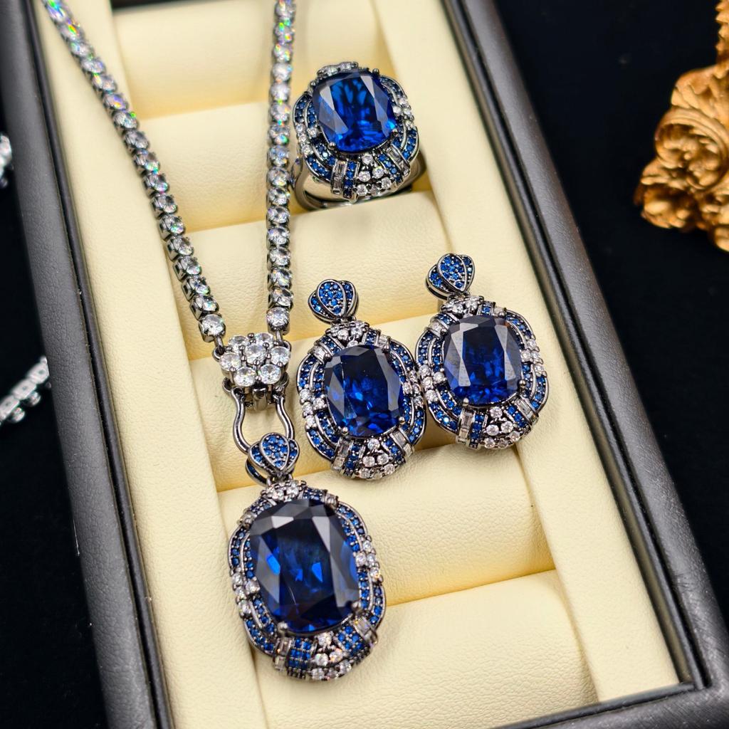 2025 Fashion Jewelry Set 925 Pure Silver Engagement Style Ring Earrings Necklace Women's Party Gift