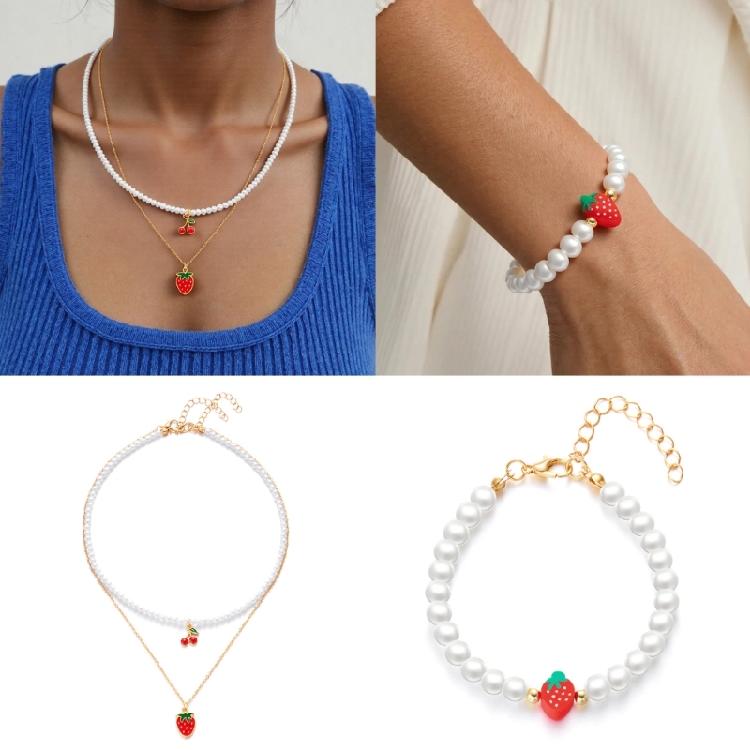 Multilayered Beaded Necklaces with Strawberry Pendant Handmade With Bead Materials Perfect For Everyday And Party Wear