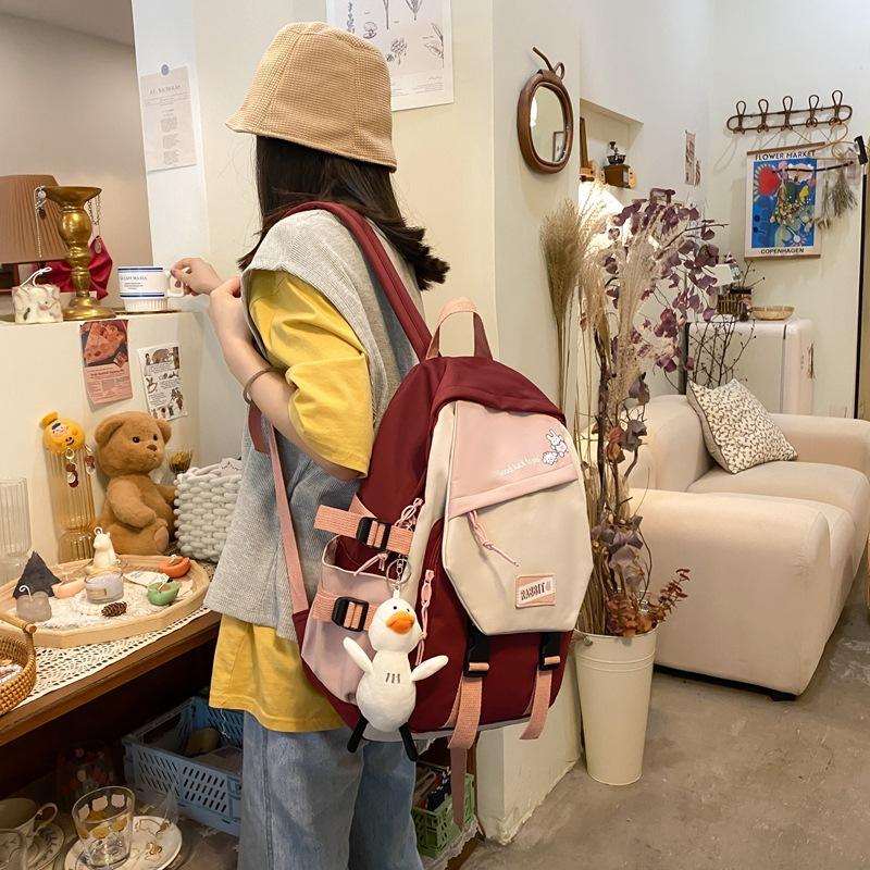 Schoolbag Schoolbag Female Student Korean Version High School Contrasting Color Large Capacity Girl Ulzzang New Junior High School Backpack Ins