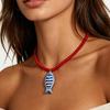 Fish Pendant Necklace Bohemian Handmade Beaded Beach Vacation Jewelry for Women Daily Casual Outfit Matching