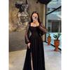 New Lace Waist Cinched Long Sleeve Maxi Dress, Elegant Evening Party Gown, European Style Long Dress for Women