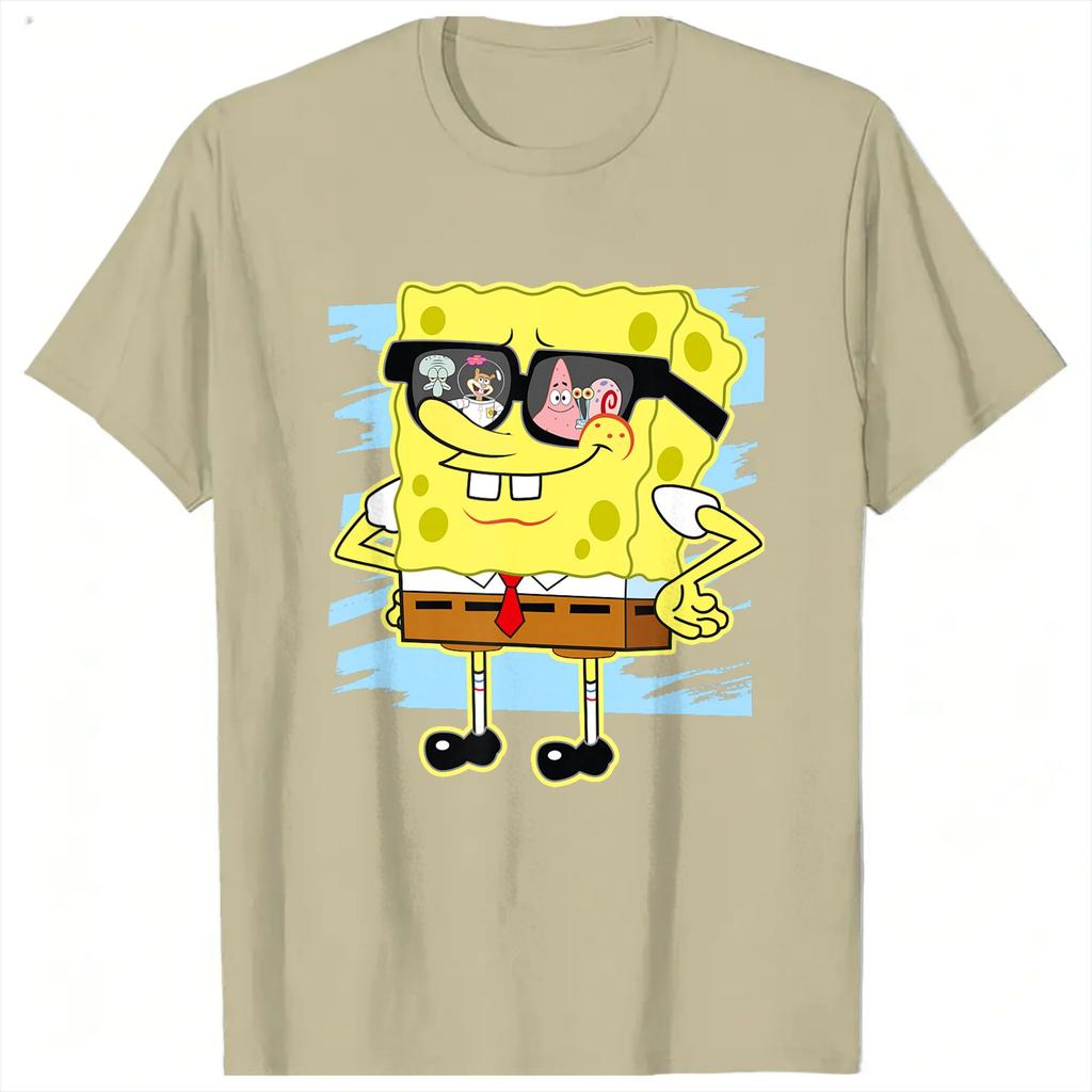 Spongebobs Reflection In Sunglasses Unisex T Shirt Vintage Tee Shirt Short Sleeve O Neck TShirts Cotton Gift Idea Tops