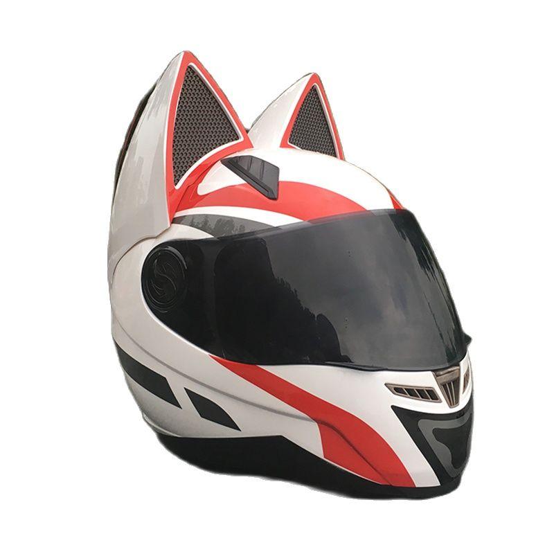 Motocross Men Helmet Women Lovely Motorcycle Helmet Original White Red Cat Helmet Casque DOT Approved Full Face Safety Helmet