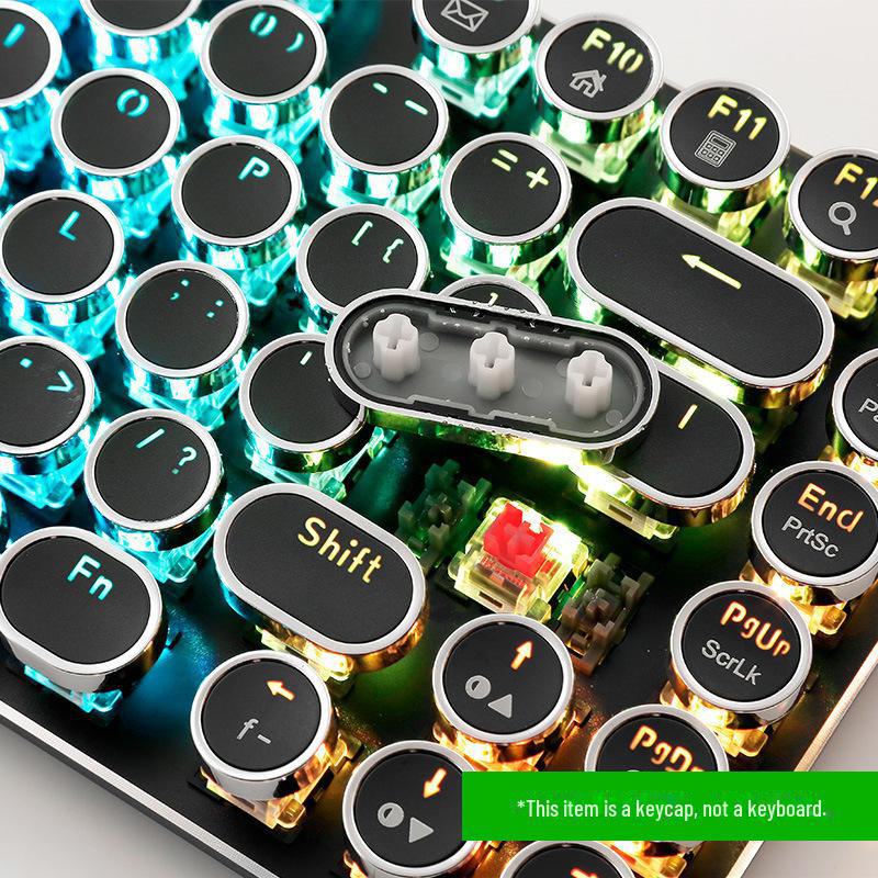 Personalized Translucent Retro Round Keycaps - Fashionable Mechanical Keyboard Caps with Electroplating Punk Design