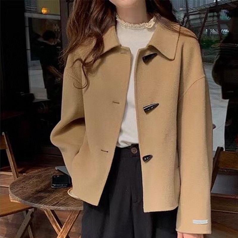 

Осеннее и зимнее шерстяное свободное пальто с пуговицами из коровьего рога, двустороннее нейлоновое пальто с обратным сезоном, однотонное женское двустороннее шерстяное тканевое пальто, большой размер