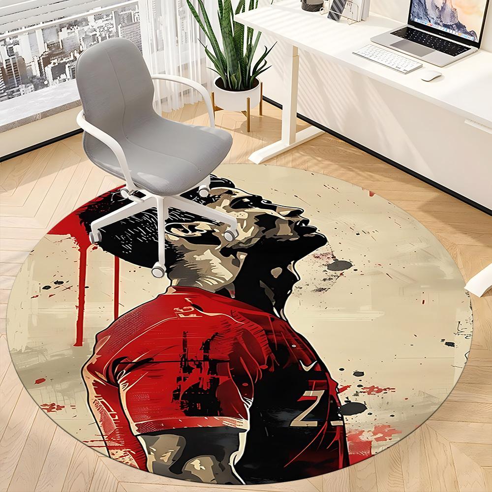 1pcFootball Cristiano Ronaldo Office Round Area Rug, Indoor Mat Suitable For Office, Under Office Chairs Bedroom Living Room Home Decor, Room Deco