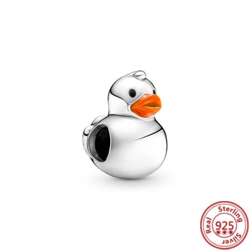 925 Sterling Copper Cartoon Bird Parrot Owl Swallow Feathers Cute Pendant DIY Beads Fit Original Pantaro Charms Bracelet Zircon