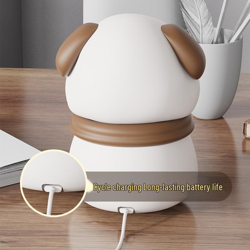 Adorable Rechargeable Silicone Puppy Night Light - Tap-Activated LED Bedside Lamp with Feeding Mode