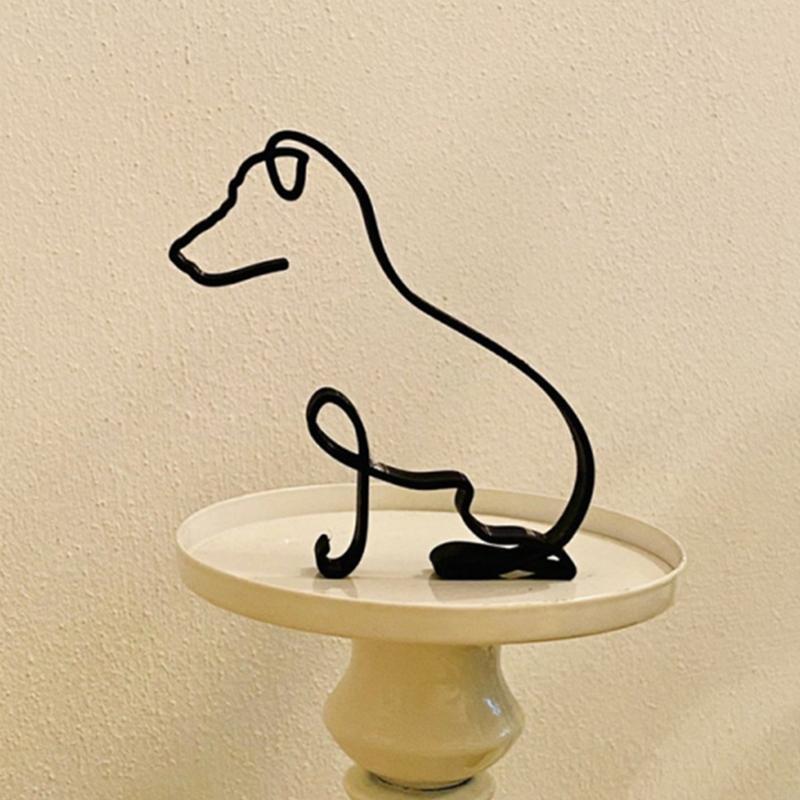 62KD Wrought Iron Dog Sculpture Minimalist Art Desktop Ornament Metal Animals Statue