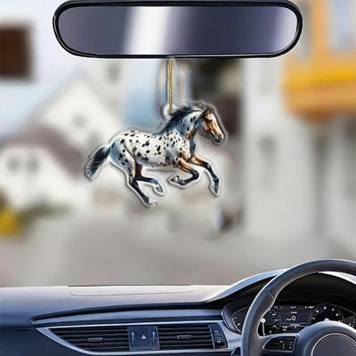 Yousheng 2D Pferdeauto Rückspiegel Anhänger Acryl Weihnachtsbaum Hängeanhänger Auto Spiegel Zubehör für Frauen Mädchen