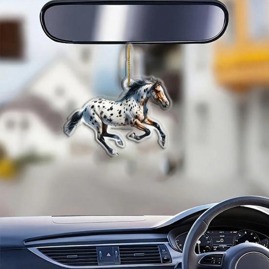 Yousheng 2D Horse Car Rear View Mirror Charm Acrylic Christmas Tree Hanging Pendant Auto Mirror Accessories for Women Girls