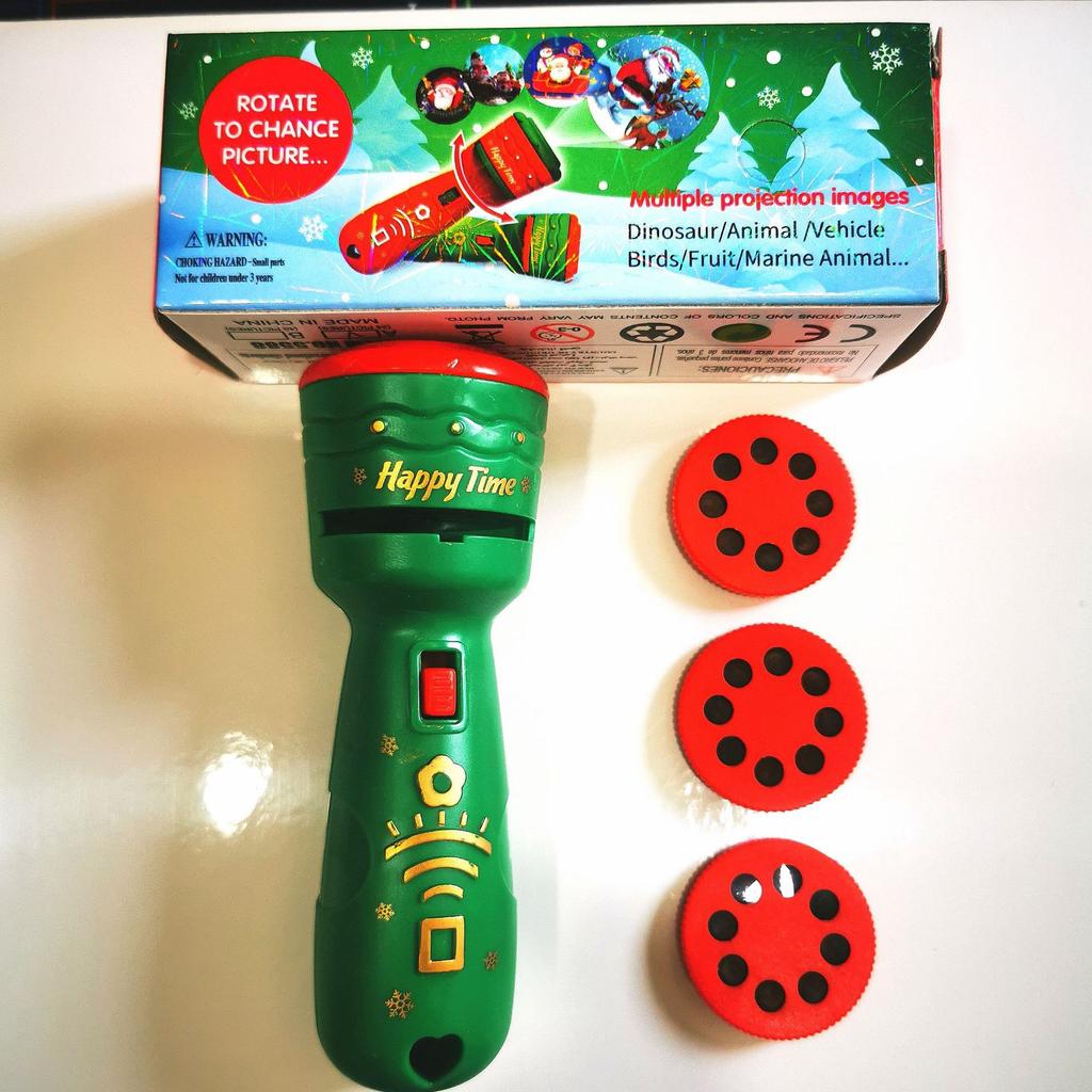 Fun Cartoon Santa Projector Flashlight Luminous Toy Kids Early Education Light Up Pattern Flashlight Baby Puzzle Christmas Gifts